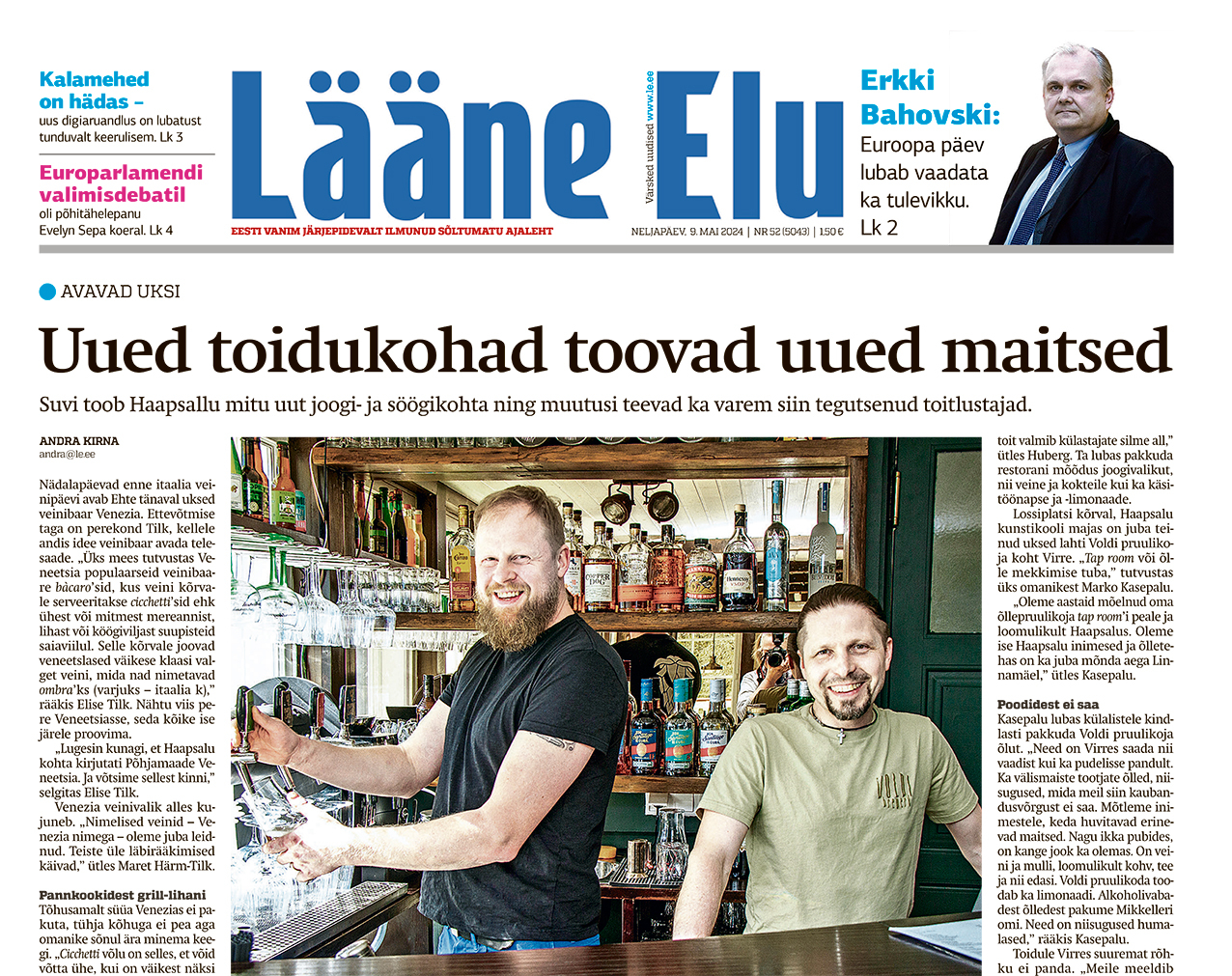 Lääne Elu newspaper on Thursday, May 9