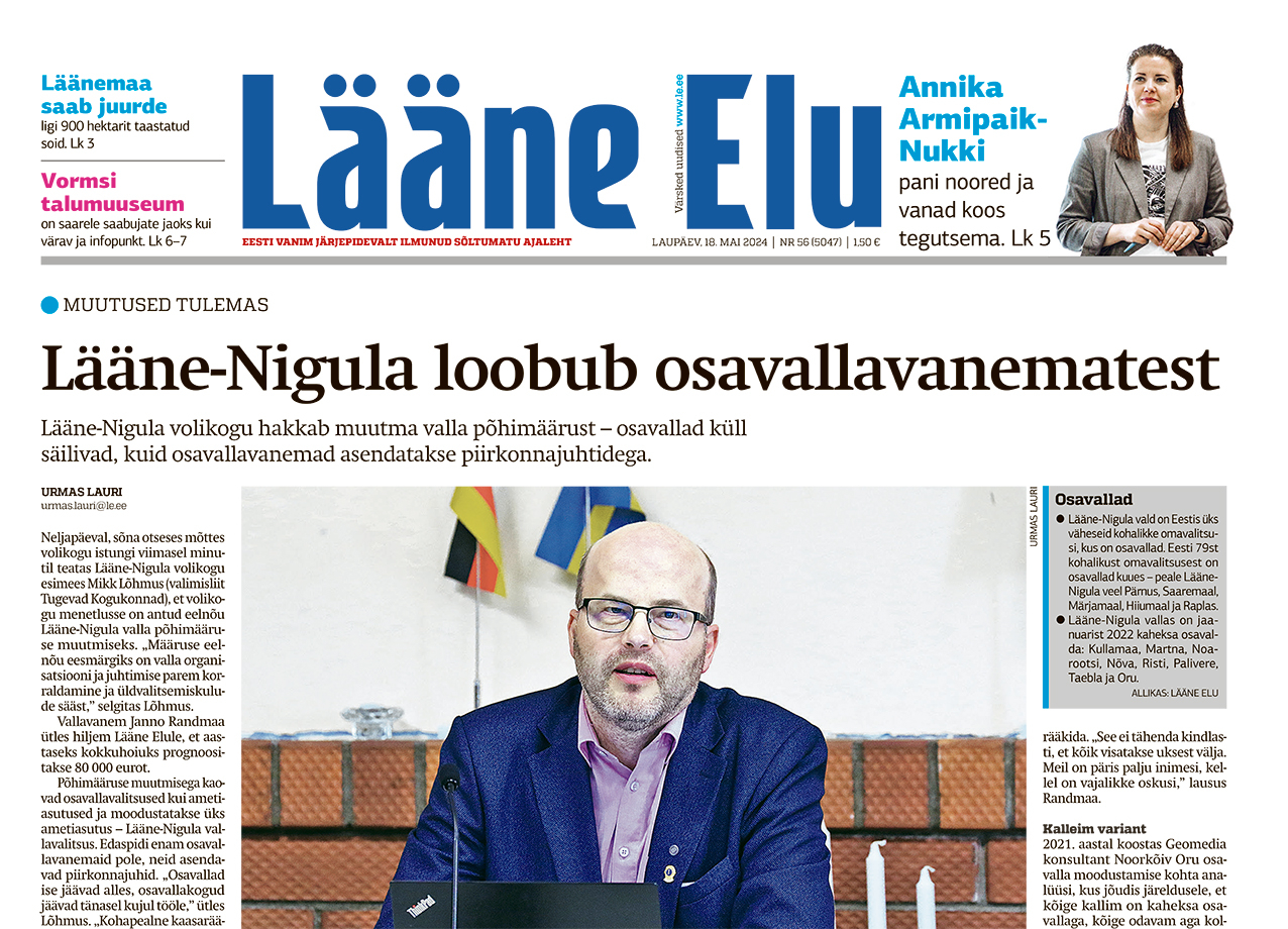 Lääne Elu newspaper on Saturday, May 18