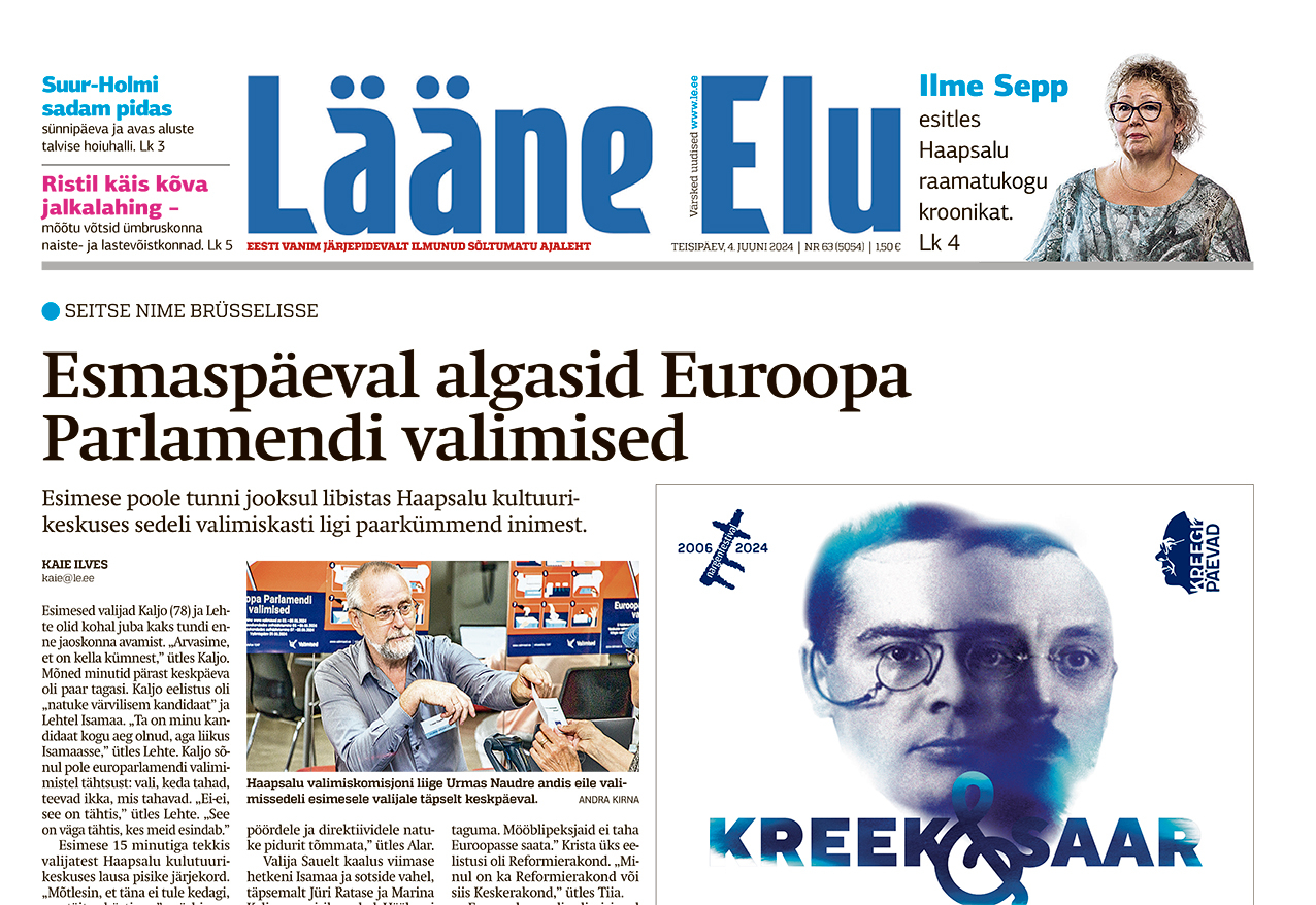 Lääne Elu newspaper on Tuesday, June 4
