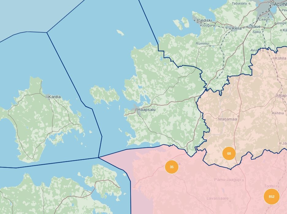 Kuvatõmmis Elektrilevi katkestuste kaardilt.