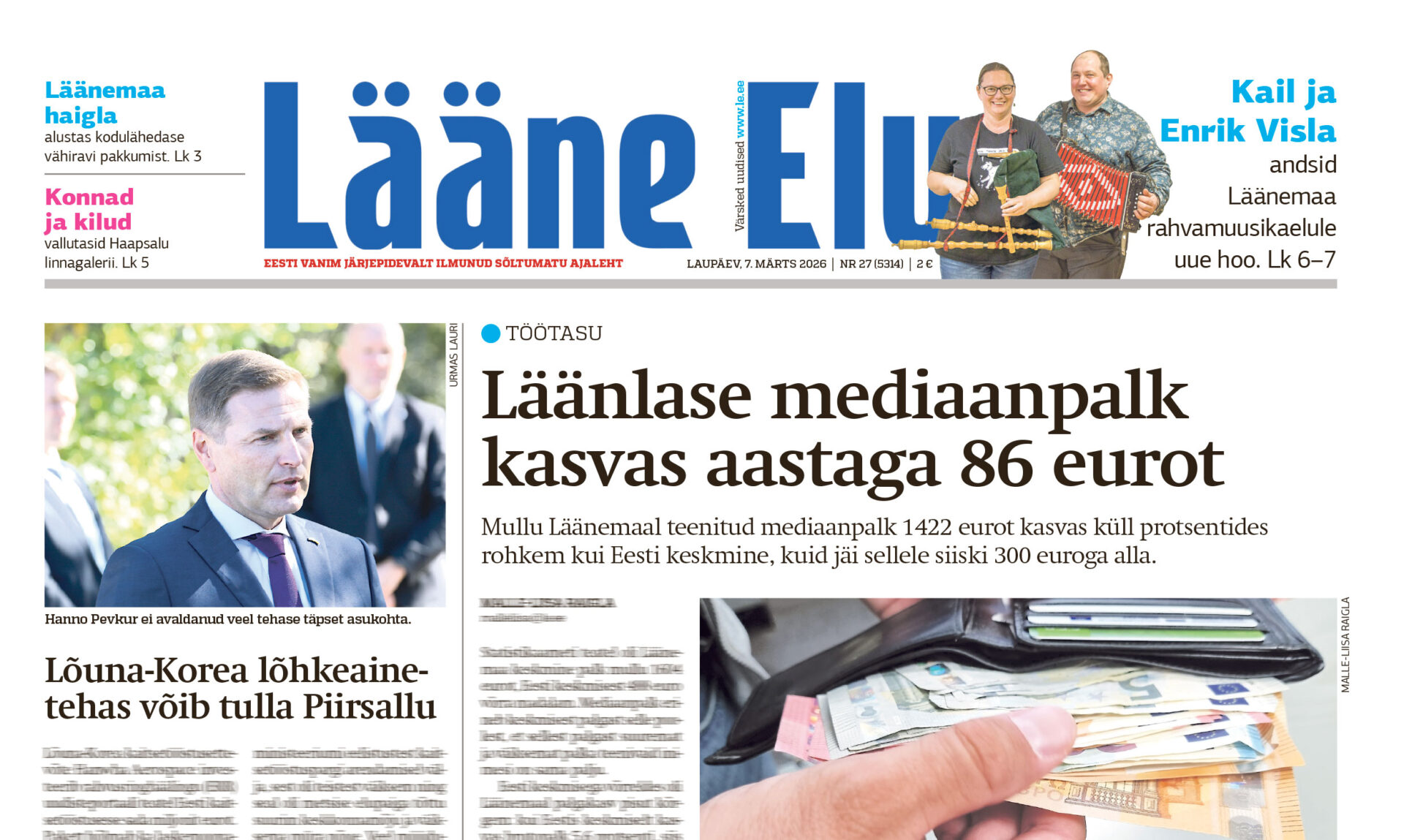 Lääne Elu paberleht laupäeval, 7. märtsil