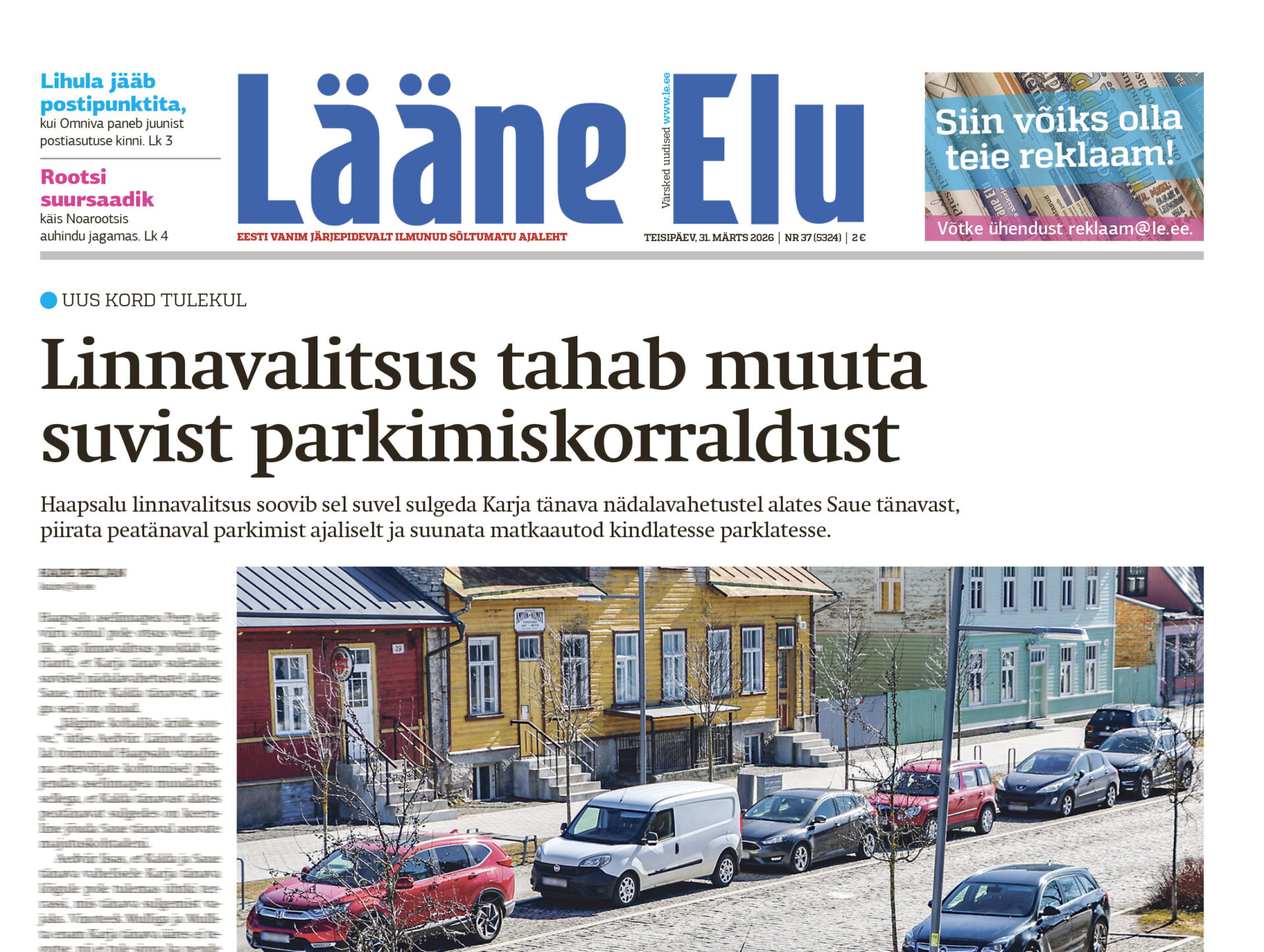 Lääne Elu paberleht teisipäeval, 31. märtsil
