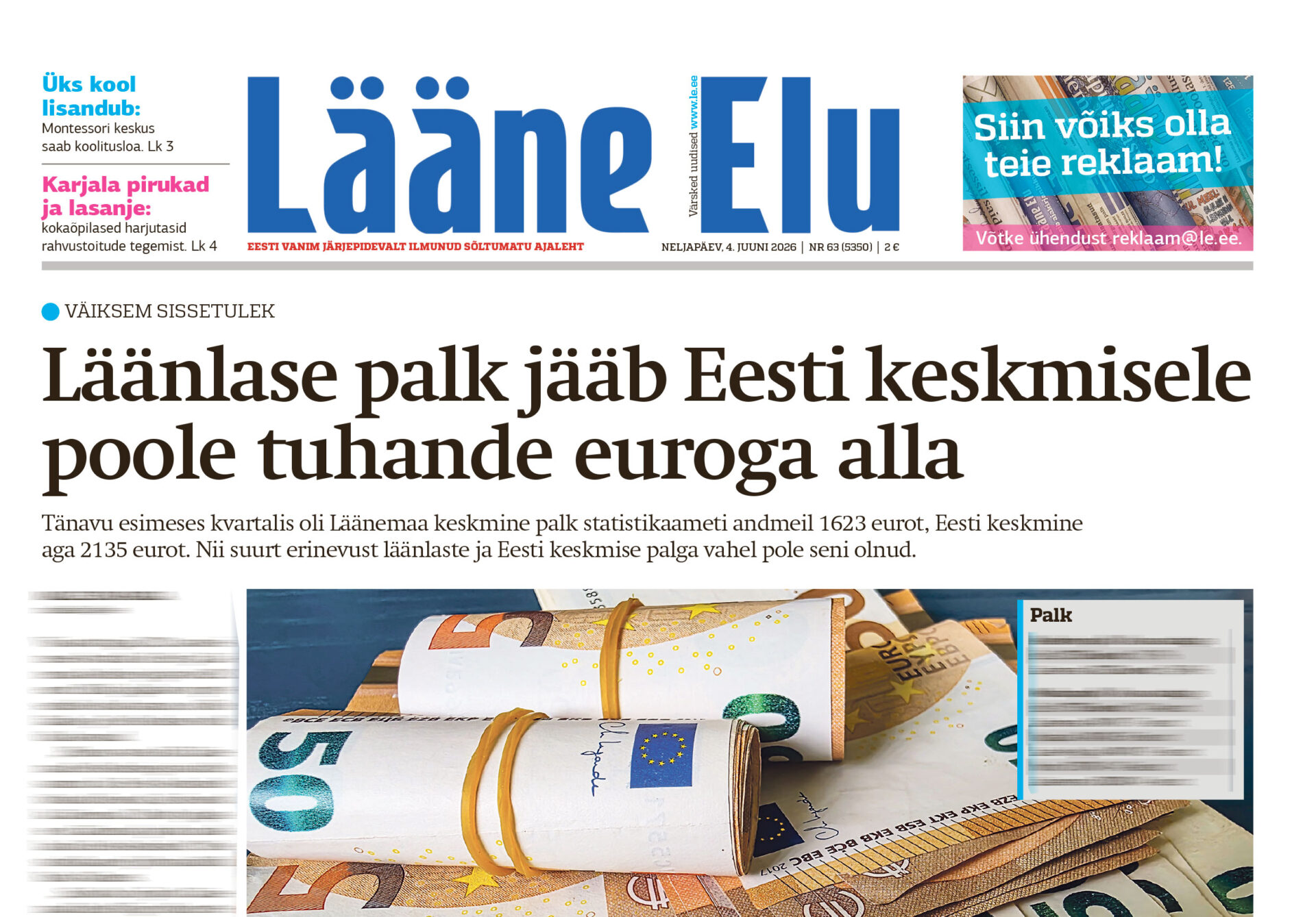 Lääne Elu paberleht neljapäeval, 4. juunil