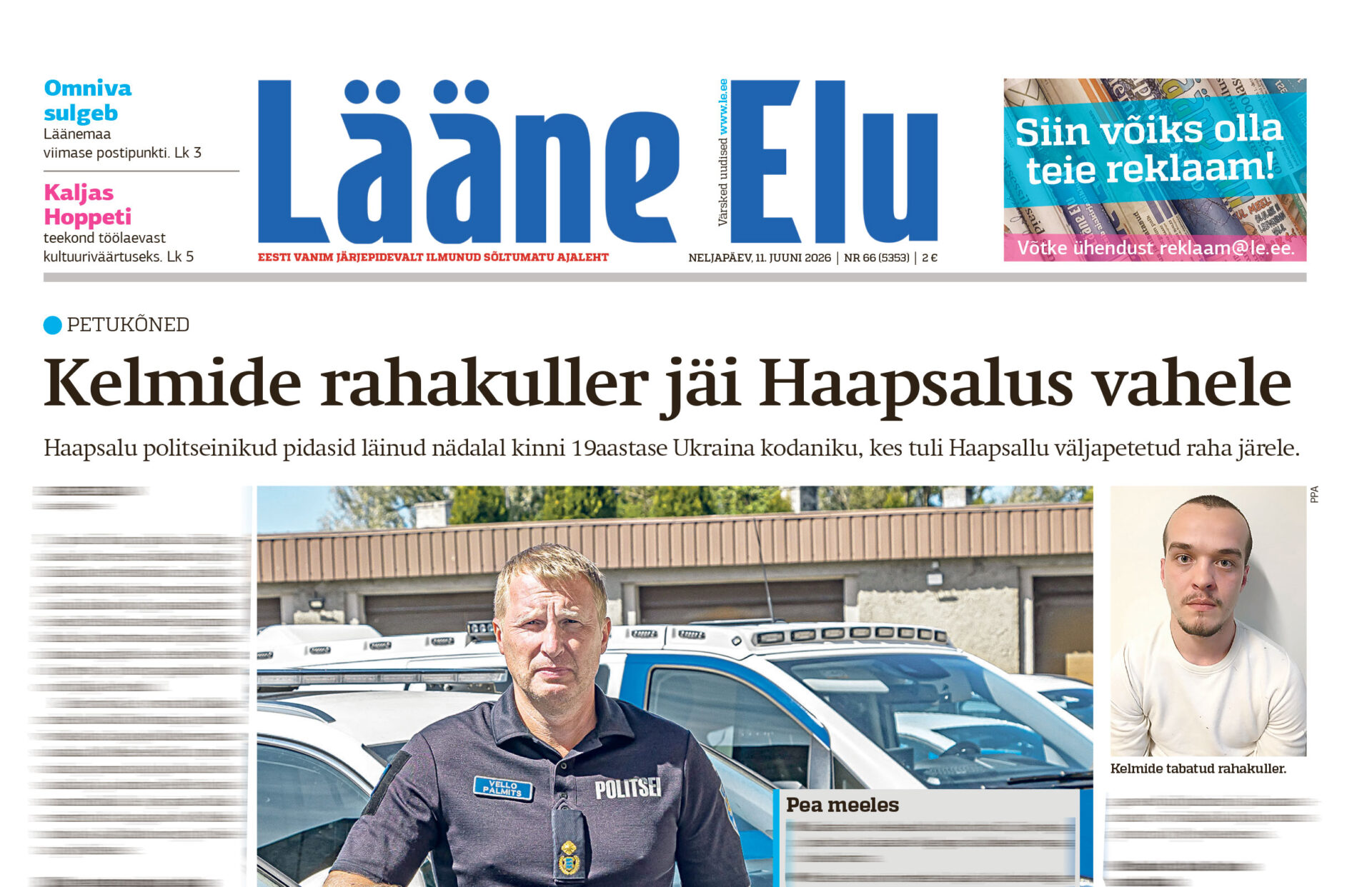 Lääne Elu paberleht neljapäeval, 11. juunil