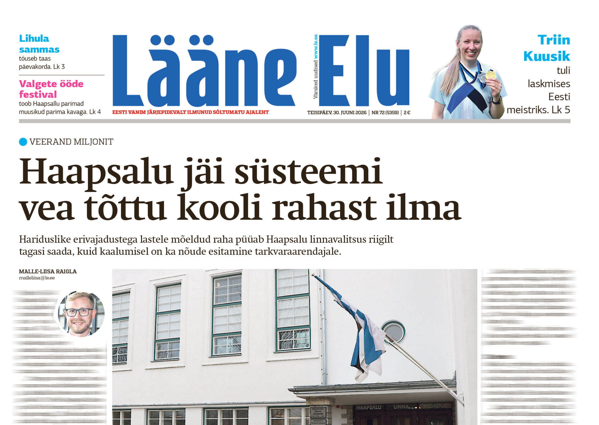 Lääne Elu paberleht teisipäeval, 30. juunil