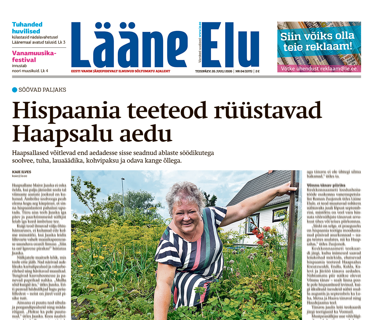 Lääne Elu paberleht teisipäeval, 28. juulil